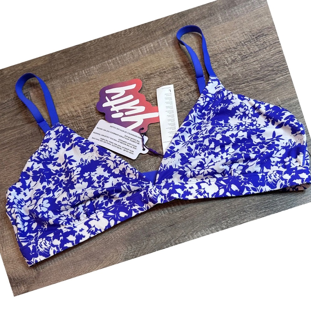 Yitty Stretchy Fit Triangle Bralette Sapphire Sky Flirty Floral Size Large